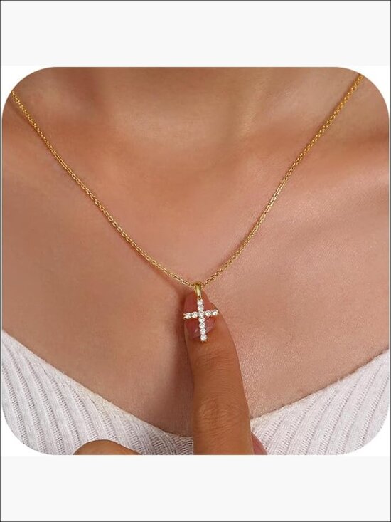 Jewelry - Moissanite Cross Pendant Necklace 14K Gold Plated Sterling Silver